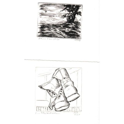 Lot De 2 Dessins Ou Gravure Chaussures Et Paysage