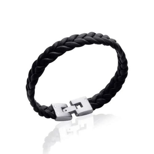 Bracelet 19cm Homme/Femme Cuir Tressé Et Acier Inoxydable