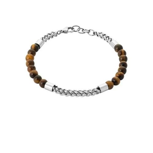 Bracelet Boules Pierre Oeil-De-Tigre 21cm Pour Homme & Acier Inoxydable