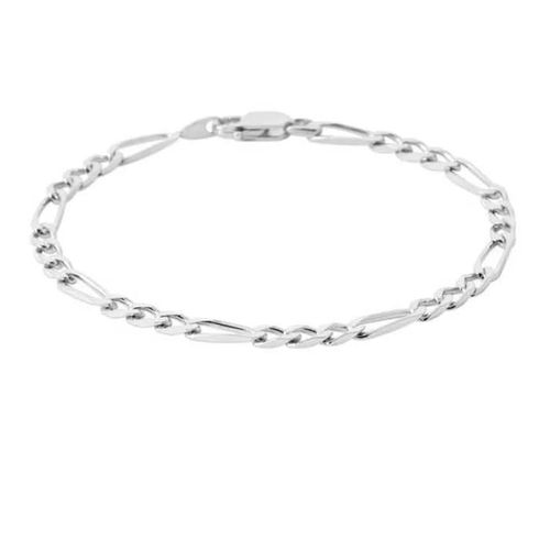 Bracelet 21 Cm X 4 Mm Maille Figaro Alternée Argent Massif 925/1000