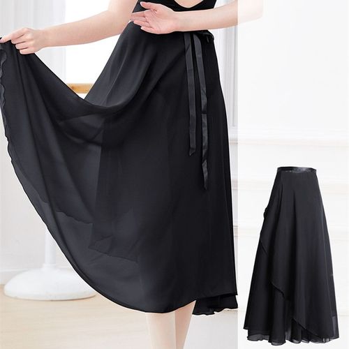 Jupe De Danse Longue En Mousseline De Soie Pour Femmes,Jupe De Ballet Pour Adultes,Tenue De Danse De Salle De Bal Noire Bordeaux,Robe Avec Cravate À La Taille