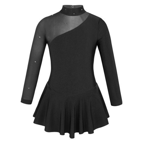 Robe De Gymnastique Pour Filles,Patinage Sur Glace,Manches Longues,Col Montant,Tulle Épissure,Découpes Au Dos,Danse De Ballet,Justaucorps Pour Enfants