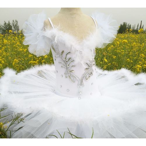 Jupe Tutu De Ballet Professionnelle Pour Fille,Crêpe,Blanc,Fzlake,Costume De Brev,Plumes