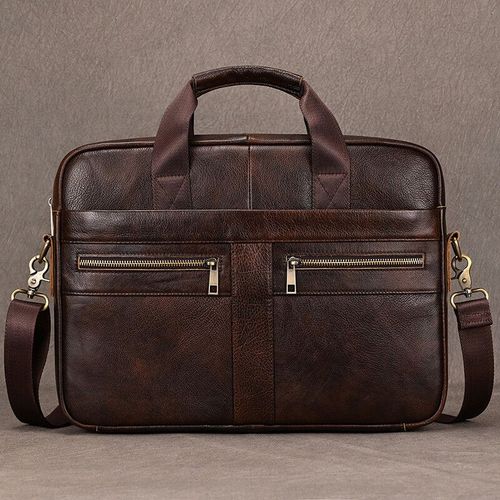 Luufan-Sac à main d'affaires en cuir véritable pour homme,sac pour ordinateur portable 15 "",étui à bombes pour homme,sac pour document A4,message lancé,sac d'ordinateur,fourre-tout de - Design1-brown