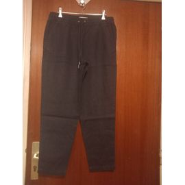 Pantalon D'été Femme 2 Poches H&m, Taille 36, Coloris Bleu Marine, 2 Poches En Biais Sur Les Cotés À L'avant, Une Fausse Poche À L'arrière, Cordon De Serrage À La Taille, 100 % Coton.