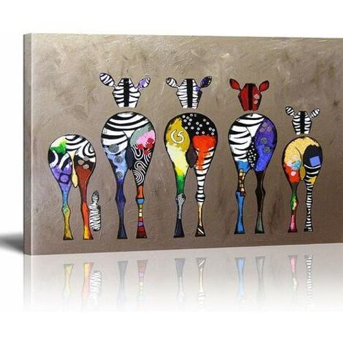 Banksy Toile Tableau Zebra Herd Colourful Rears Street Art