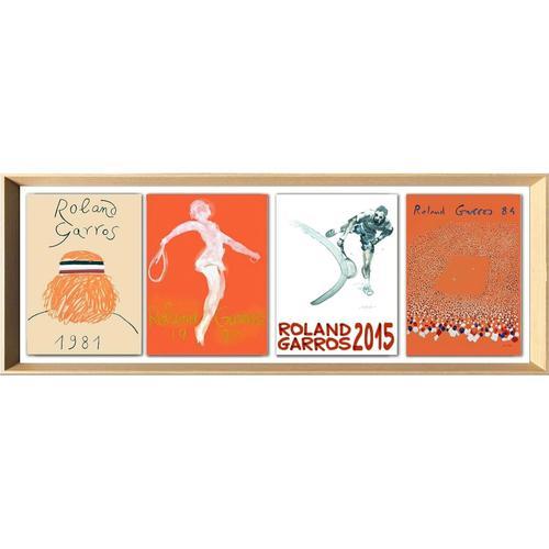 Affiche Roland Garros Format 33x95 Cm Sur Papier Mat Luxe 250 Gr Avec Cadre Bois Naturel 