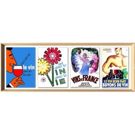 Affiche Vin France Format 33x95 Cm Sur Papier Mat Luxe 250 Gr Avec Cadre Bois Naturel 