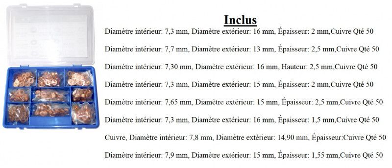 Coffret De Joints D'injecteurs En Cuivre 450 Pièces -