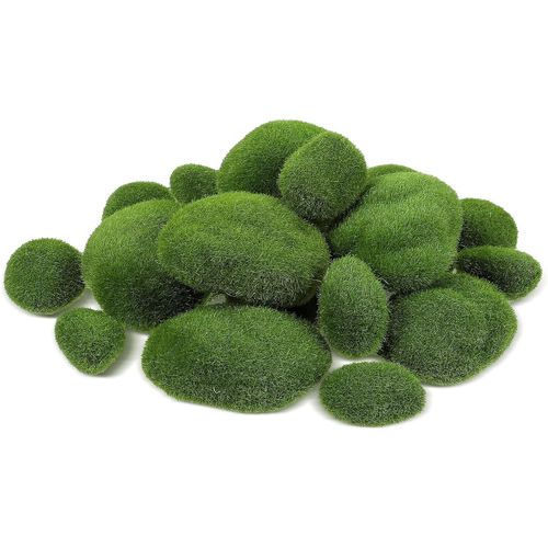 Lot de 15 boules de mousse artificielle, pierres artificielles vertes, boules de mousse artificielles, bricolage, petites roches en mousse, pierres décoratives pour jardins de fées et terrariums