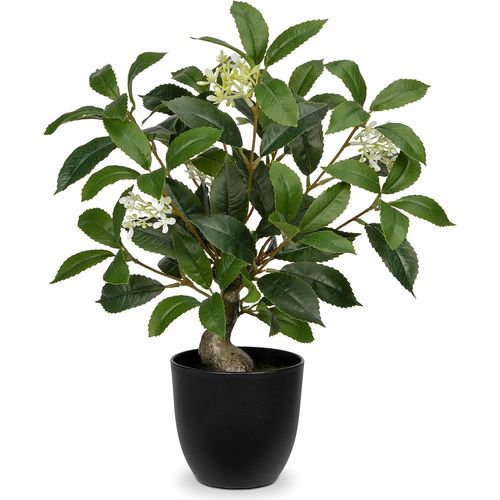 Plantes artificielles d'intérieur de 40 cm de haut - Laurier vert dans des pots noirs - Petites plantes artificielles décoratives en pot - Plantes artificielles décoratives pour la maison, la