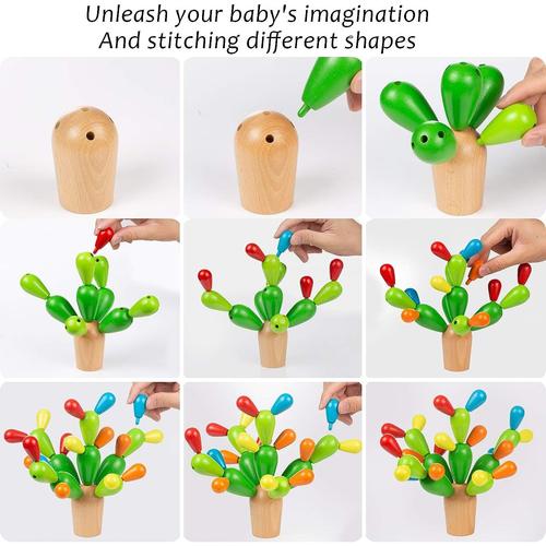 Blocs d'équilibrage en bois et jouet en forme de cactus Montessori