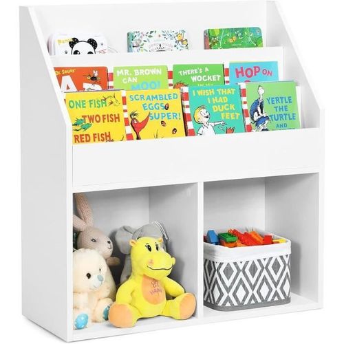 Costway Bibliothèque Enfants En Bois - 3 Compartiments Et 2 Cubes Ouverts, Rangement Jouets - 70 X 30 X 80 Cm Blanc