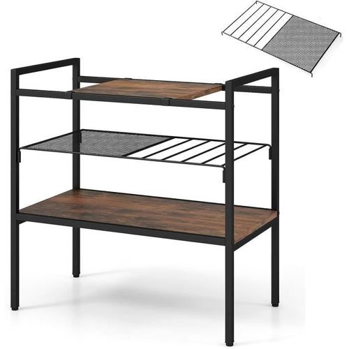 Costway Table D'appoint À 3 Niveaux, Bout De Canapé Style Industriel, Cadre En Méta, Étagère En Maille 60 X 33,5 X 61 Cm