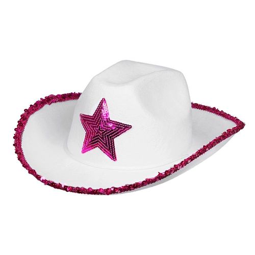 Chapeau Cowgirl Blanc Rodéo Étoile Sequins Adulte