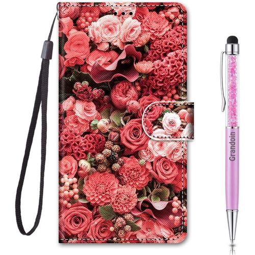 Coque Pour Sony Xperia 1 Iv, Housse Etui Portefeuille Sony Xperia 1 Iv, Mode Cratif Effet Bookstyle Tui De Protection Housse En Pu Cuir Avec Tpu Silicone Souple Phone Case (Rose Rouge)