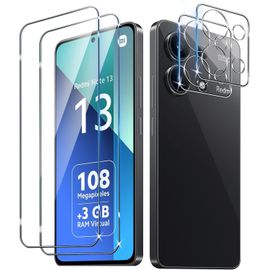 Verre Trempé Pour Xiaomi Redmi Note 13 4g, 2 Pièces Film Protection Écran Et 2 Pièces Caméra Arrière Protecteur, Anti-Rayures,Dureté 9h Glass, Hd Transparent