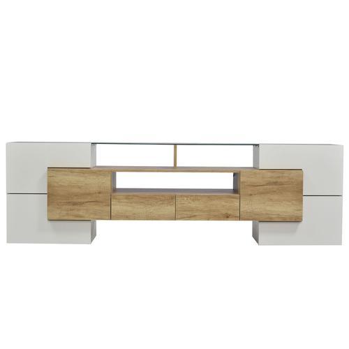 Meuble TV 200x30x60.7cm - lowboard brillant éclairage LED meuble de salon  design moderne surface en verre - Blanc et couleur gris