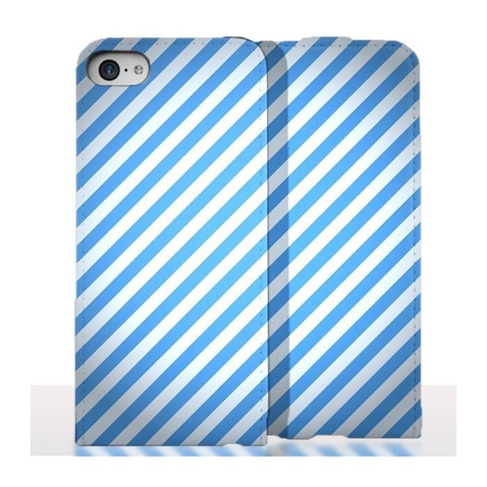 Pochette Iphone 5 Rayures Bleues - Etui A Clapet - Housse De Portable Apple