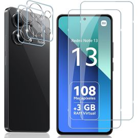 Verre Trempé Pour Xiaomi Redmi Note 13 4g, 2 Pièces Protection Écran Film Avec 2 Pièces Caméra Arrière Protecteur, Dureté 9h Film En Sans Bulles,Ultra Hd Vitre Trempé