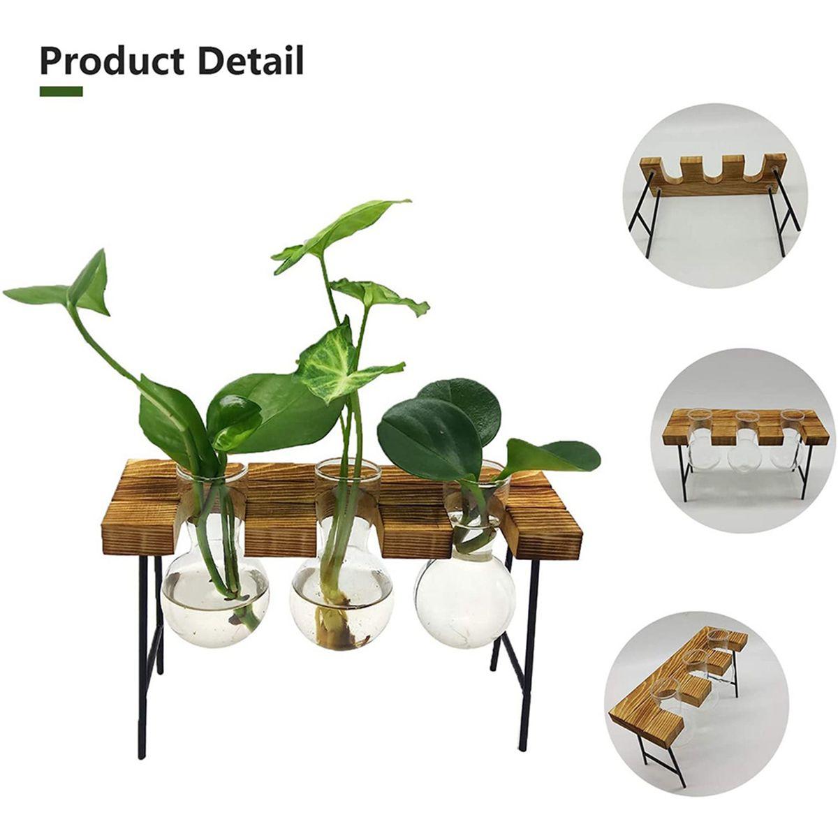 2x Terrarium De Plantes De Bureau Avec Support En Bois 3 Vas... - 6