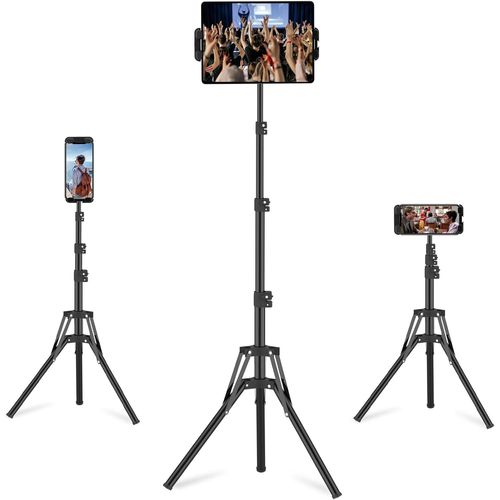 Trépied pour Tablette, Trépied iPad Réglable Jusqu'à 160CM/65 Pouces, Support Tablette Trepied à 360° pour iPad Pro, iPad Mini, Samsung Galaxy Tab (Tous Les 4.7-13.5 Pouces) Support Tablette