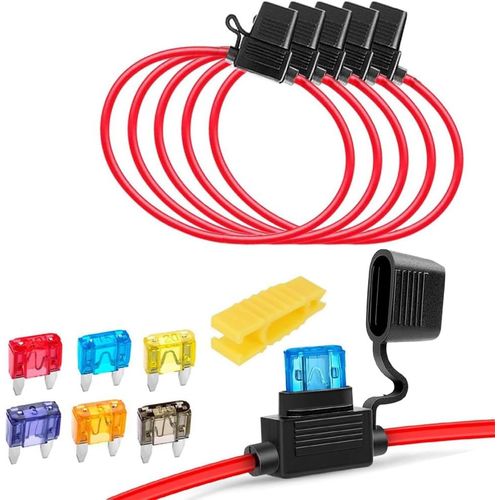 5pcs 16awg Porte-Fusibles Lame Enfichable Etanche Avec Fil, Dc 32v 20a Add-A-Circuit Pour Camion Voiture, Avec 6 Pièces De Fusible À Lame Petit Et 1 Pièce De Extracteur De Fusible