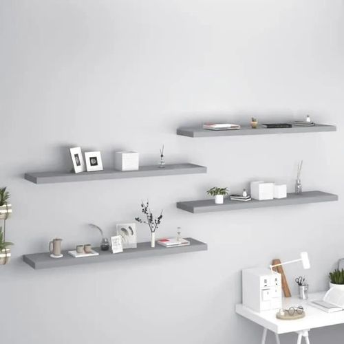 Vidaxl Étagères Murales Flottantes 4 Pcs Gris 120x23,5x3,8 Cm Mdf