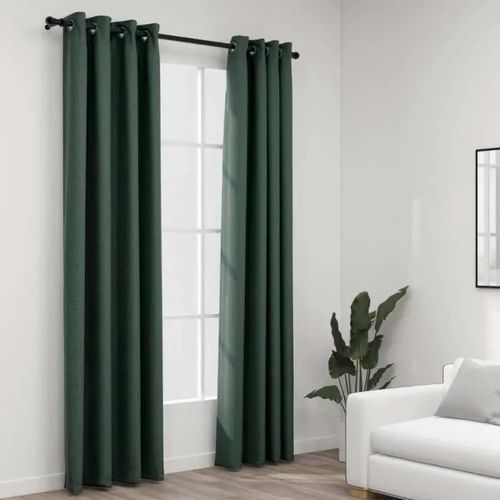 Vidaxl Rideaux Occultants Aspect Lin Avec ?illets 2 Pcs Vert 140x225cm