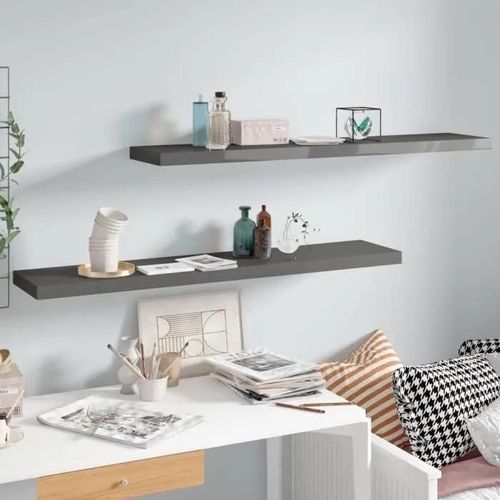 Vidaxl Étagère Murale Flottante 2 Pcs Gris Brillant 120x23,5x3,8cm Mdf