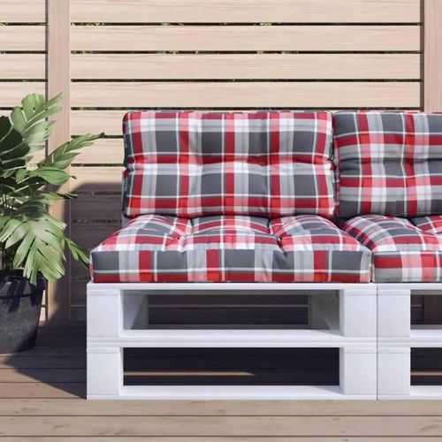 Vidaxl Coussins De Palette Lot De 2 Motif À Carreaux Rouge Tissu 360724