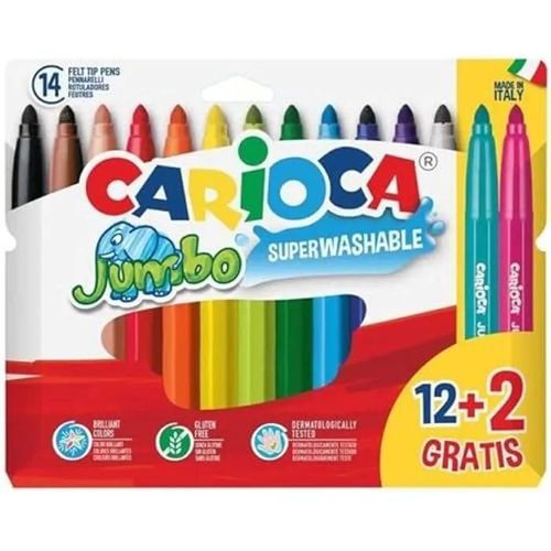 Marqueurs Jumbo - Carioca - 12 Couleurs + 2 - Pour Enfants - Mixte - À Partir De 3 Ans