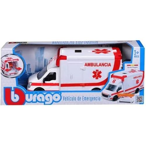 Bburago Ambulancia Con Camilla En Miniatura, Réplica Realista, Vehículo De Emergencias Con Todo Tipo De Detalles, A Partir De 3-Bburago
