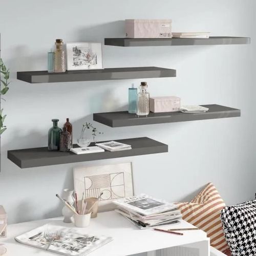 Vidaxl Étagère Murale Flottante 4 Pcs Gris Brillant 80x23,5x3,8 Cm Mdf