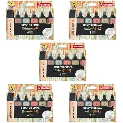 Surligneur - Stabilo - Boss Original Naturecolors - Lot De 5 Paquets - Couleurs Terreuses - Pointe Biseautée