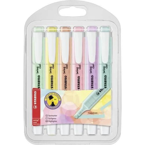 Pochette X 6 Stabilo Swing Cool Pastel - Menthe À L'eau + Crème De Jaune + Teint De Pêche + Soupçon De Rose + Brume De Lilas + Touch