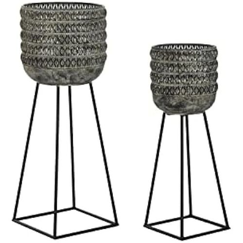 Set De Pots De Fleurs - Dkd Home Decor - Métal - Gris Et Noir - Dimensions 97,5 X 33 X 34 Cm - Jardin