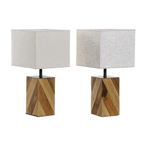 Lampe De Bureau Style Alpin Beige, Crème, Naturel En Sapin, Métal, Lin, Lampe De Table