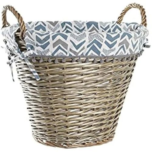 Panier - Dkd Home Decor - Standard - Bleu Et Blanc - Osier Et Polyester - 44x44x42 Cm