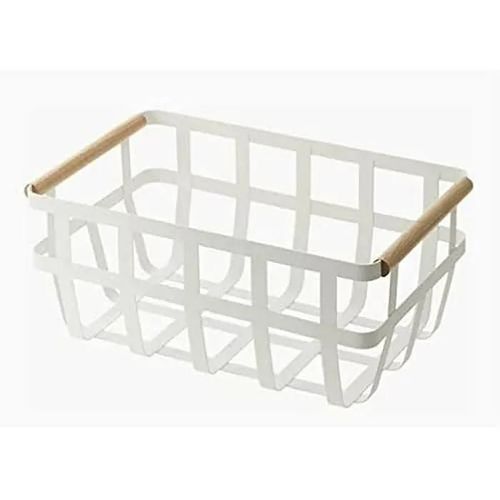 Panier Polyvalent - Dkd Home Decor - Standard - Métal Et Bois De Pin - Couleur Blanche - 36x22x15,5 Cm