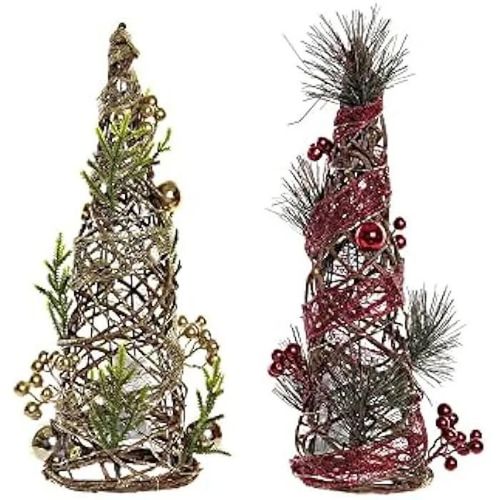 Sapin de Noël - DKD Home Decor - Lot de 2 - Rotin - 16 x 16 x 41 cm - Multicolore