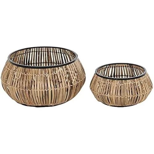 Set de Pots de Fleurs - DKD Home Decor - Métal et Rotin - Noir - Dimensions 50x50x25,4 cm - Style Contemporain