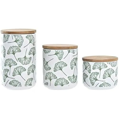 Dkd Home Decor Lot De 3 Bocaux, Grès, Blanc Et Vert Naturel, Estándar