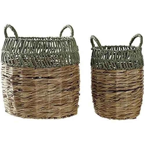Ensemble De Paniers - Dkd Home Decor - Standard - Rotin - Vert - 33x33x40 Cm