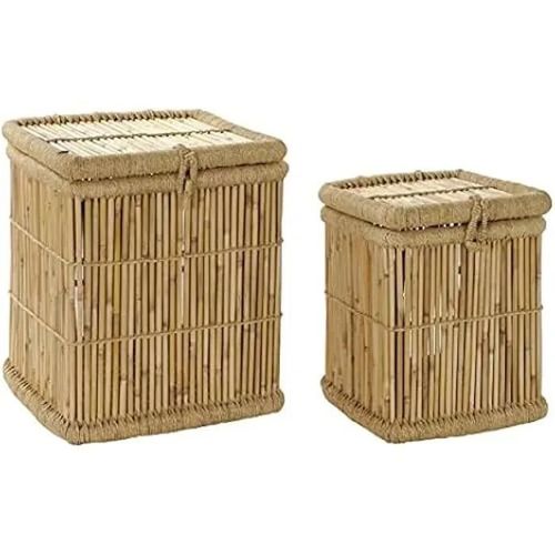 Panier de rangement - ITEM - Lot de 2 - Corde en bambou naturel - 46x46x55 cm - Montage facile