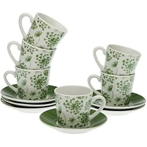 Tasses Avec Soucoupe - Versa - Amanda - Lot De 6 - Multicolore - Porcelaine - Design Contemporain