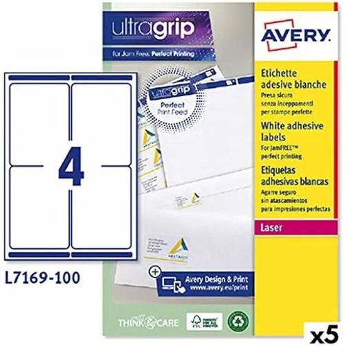 Étiquettes Pour Imprimante - Avery - L7169 - 99,1 X 139 Mm - Lot De 5 - Blanc