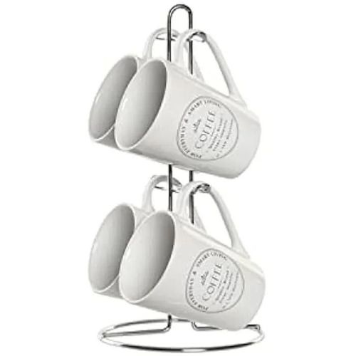 Set De Tasses Avec Assiettes - Dkd Home Decor - Blanc - Métal Et Grès - Dimensions 9,5x10,5x12,5 Cm