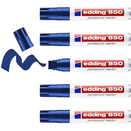 Marqueur Permanent - Edding - 850 - 5 Stylos - Pointe Biseautée 5-15 Mm - Bleu