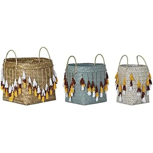 Paniers À Franges - Dkd Home Decor - Bali - Multicolore - Bambou - Lot De 3